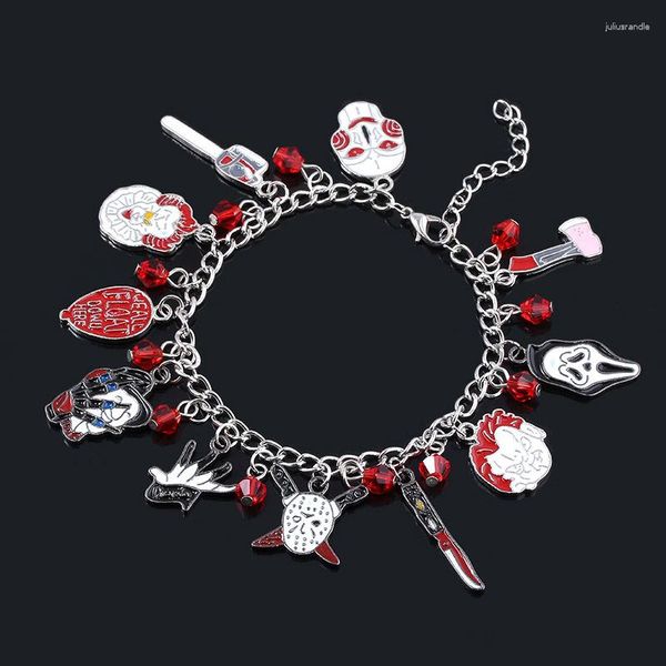 Link Pulseiras Palhaço Halloween Charm Bracelet Masculino Punk Estilo Escuro Liga Vermelha Meninas Festa de Natal Jóias Decoração