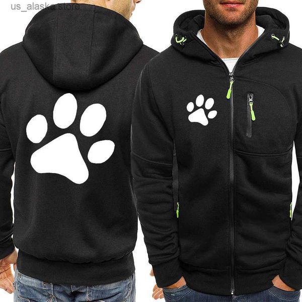 Camisolas masculinas com capuz Kawaii Cartoon Dog com estampa de pata moletom masculino moda outono com capuz com zíper casual hip hop roupas esportivas com zíper casaco de inverno com capuz T230731