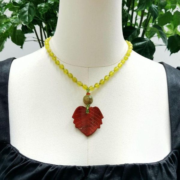 Подвески lii ji real stone gellow green коричневый ожерелье 46 см лимонный нефрит красный джасперский листовой подвеска