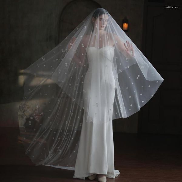 Veli da sposa Velo da sposa semplice 2023 Velos De Novia Largos 3 Metes Maglia morbida Romantico Dolce a forma di cuore