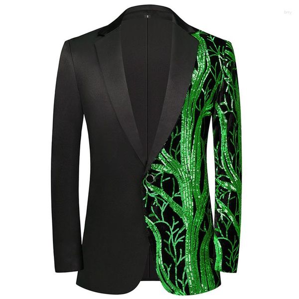 Abiti da uomo Giacca da uomo floreale con paillettes verdi Slim Fit One Button Party Dinner Tuxedo Dress Blazer Wedding Sport Coat 3XL