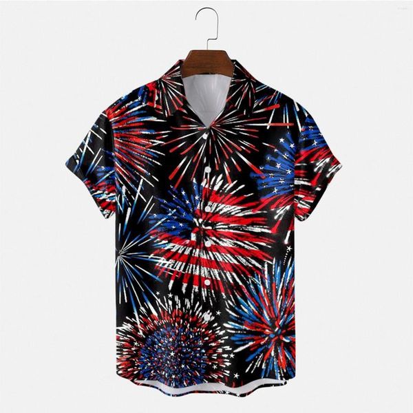 Camisas casuais masculinas 4 de julho camisa impressão 3d patriótica para homens gola lapela manga curta camisas blusas roupas respiráveis tops