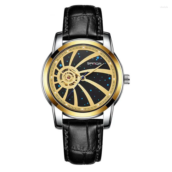 Orologi da polso Completamente automatici Quadrante cielo stellato Orologi meccanici da uomo Cinturino in pelle inossidabile Fashion Business For