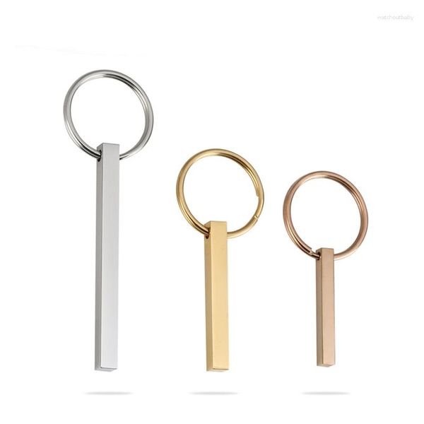 Anahtarlıklar 10 adet Paslanmaz Çelik Dikdörtgen Çubuk Grave Metal Etiket Plakası için Boş Anahtar Ring DIY Mücevher Aynası Parlatılmış