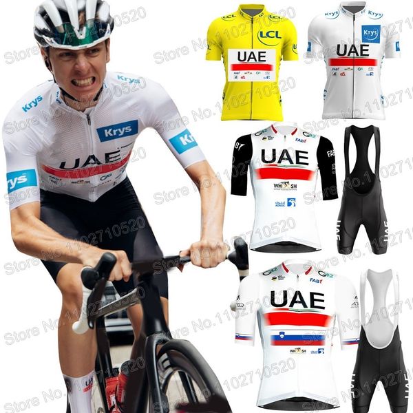 Conjuntos de Camisas de Ciclismo TDF UAE Team 2023 Conjunto Manga Curta Tadej Pogacar Roupas Brancas Camisas de Estrada Terno Bicicleta Calções Bib MTB Maillot 230801