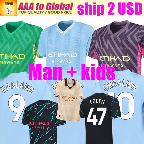 Camisas de futebol HAALAND 23 24 DE BRUYNE MAN CITIES GREALISH STERLING G. JESUS FERRAN MAHREZ MANCHESTERS foden 2023 2024 home away football shirt uniformes men kids kit