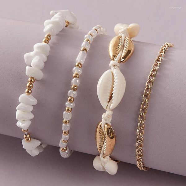 Fußkettchen Vintage Boho Shell Stein Mehrschichtiges Armband Für Frauen Charme Meer Strand Tropfen Perle Füße Bein Kette Sommer Schmuck Set geschenk