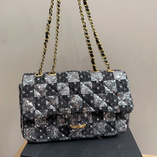 CF Moda Kadın Omuz Çantası Elmas-Çizgi Yün Sequin Donanım Metal C Düğme Çantaları Cristian Tote Tote Örgülü Zincir Crossbody Çanta Makyaj Çantaları Sacoche20/25cm