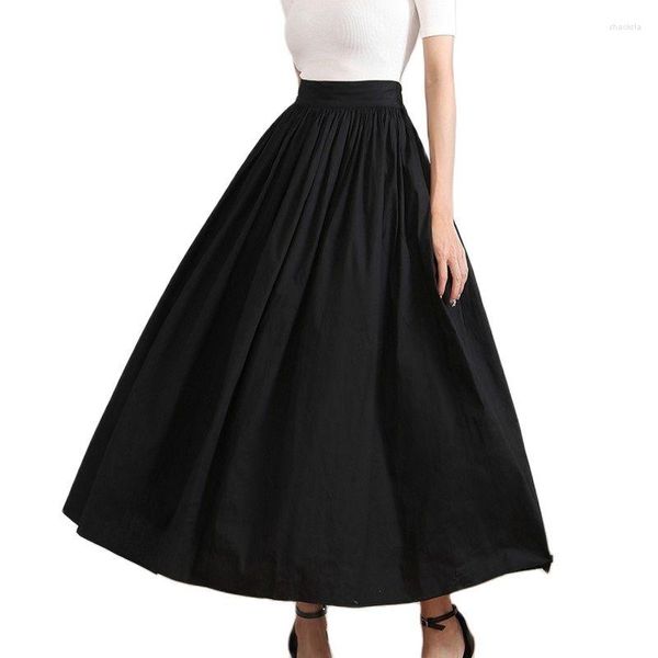 Röcke 2023 Sommer Trendy Koreanische Mode Hepburn Vintage Einfache Elegante Frauen Gothic Hohe Taille Lange Plissee Schwarz Maxi Rock Basic