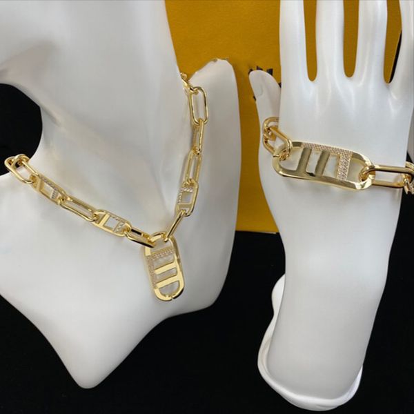 Cadeia colares fechaduras pulseira designer de luxo mulheres jóias conjunto letras tags incrustadas pulseiras de diamante f pingentes de ouro colar um presente surpresa