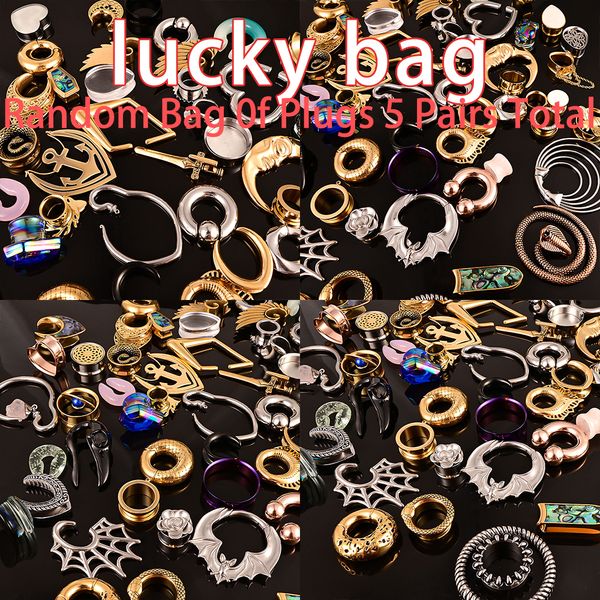 Navel Bell Button Rings Vankula Body Piercing Lot Random Bag Tappi per le orecchie 5 paia Totale include 1 paio di pesi per le orecchie 4 paia di calibri per le orecchie/tappi/tappi di pietra 230731