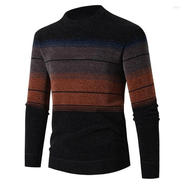 Мужские свитера 2023 Осенний зимний модный Ченль сгущающий свитер. Пуловая мужская мода повседневная полоса Элегантная вязаная пальто