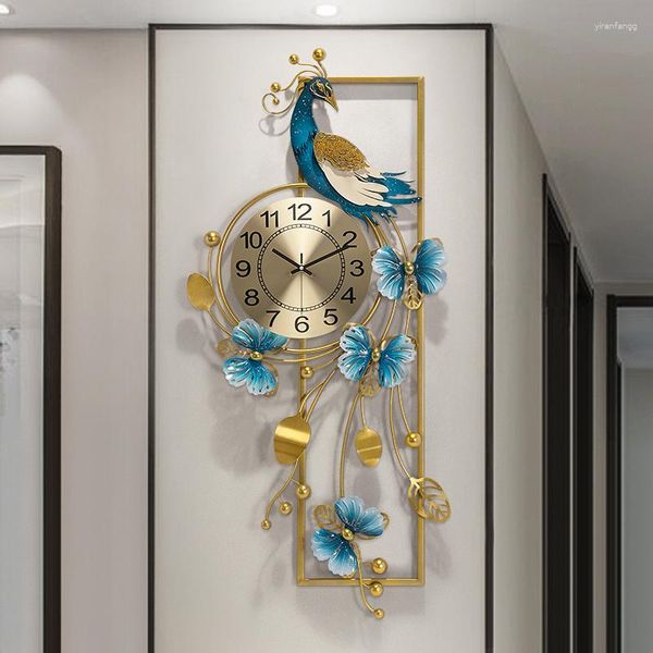 Настенные часы металлические кухонные часы спальня эстетическая павлин цифровой большой современный гостиная Wandklok Interior Design YY50WC