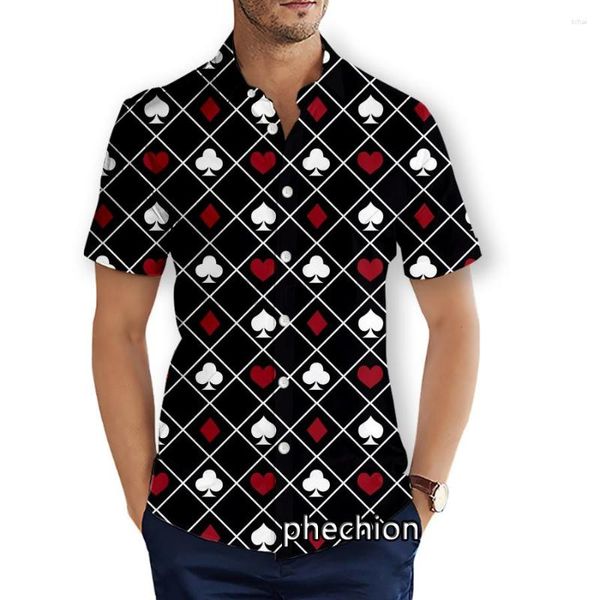 Camisas casuais masculinas Phechion Summer Men manga curta Beach Poker Terno 3D impresso Moda Streetwear Homens Tops X93