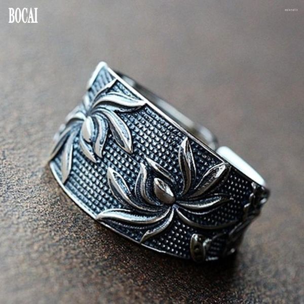 Cluster Ringe BOCAI Klassische Lotus Solide Reine 925 Silber Offener Ring Vintage Thai Für Frauen S925 Frau