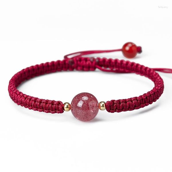 Charm Bracelets Handmade Strawberry Crystal Para Mulheres Lucky Red Rope Woven Wristband Men's Black Agate Bracelet Couples Jewelry