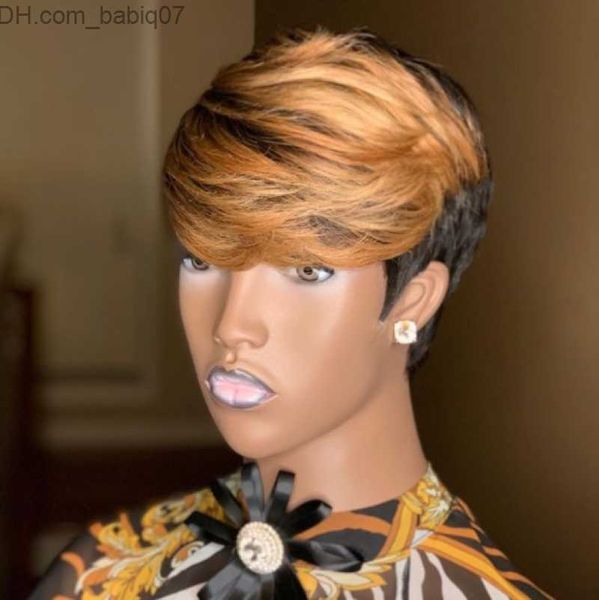 Parrucche sintetiche Parrucche sintetiche WIGERA Pixie Cut Straight Short Honey Blonde Ombre Color Hair Bob Wig With Bangs Full Manchine Made For Women Z230801