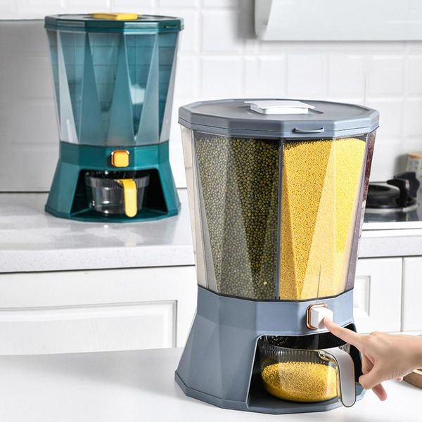 Bottiglie di stoccaggio Dispenser per scatole di riso sigillato per la casa Contenitori per cereali Contenitori ermetici 360 Girevole Cucina Secchio per alimenti secchi