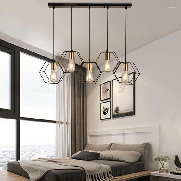 Luminárias pendentes LED luzes modernas geométricas armação de metal luminária lustre criativo sala de estar pendurada iluminação para decoração de casa