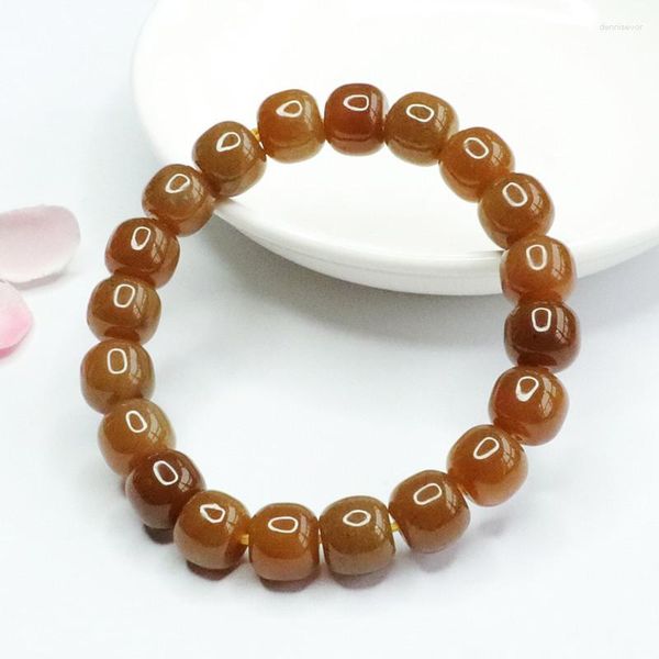 Strand Natural Yellow Nephrite Jade Bracelet Men Women Healing Gemstone Fine Jewelry Genuine Hetian Jades Barrel Beads Bracelets Bangle