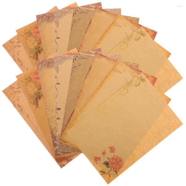 Embrulho para presente 40 folhas de papel kraft decorativo carta papelaria flor escrita festival vintage estacionário antiquado borda bênção