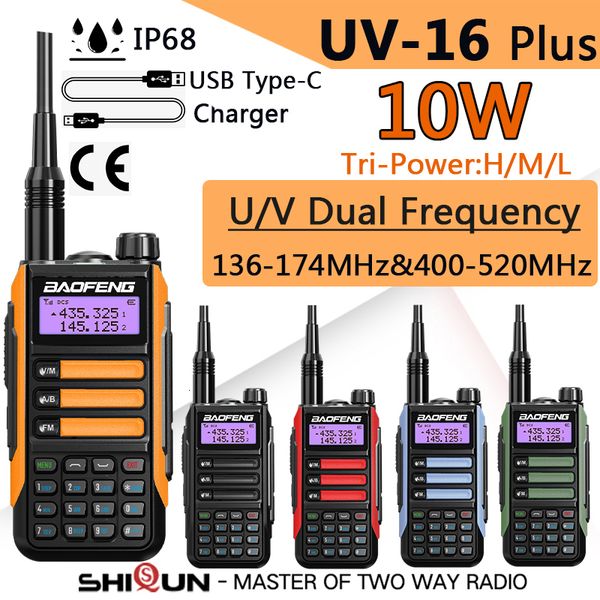 Walkie Talkie BaoFeng UV 16 Plus de alta potência USB C 10KM rádio bidirecional de longo alcance banda dupla transceptor à prova d'água FM 230731