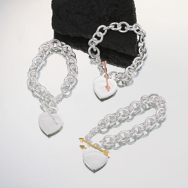 Roségold, Silber, Schmuck, Armband, Kette, Ketten, Glieder, Luxusschmuck, Herz-Halsketten, Armbänder für Frauen, Set, benutzerdefinierte Männer, Liebespfeil, vergoldet, 18 Karat, Hochzeit, Party, Mädchen