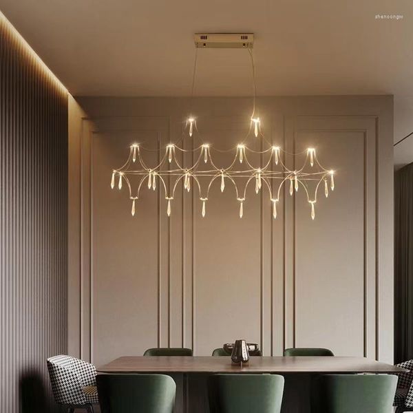 Kolye lambaları Dikdörtgen minimalist paslanmaz çelik avize yemek odası için sanat kristal şekilli LED modern çubuk sayacı