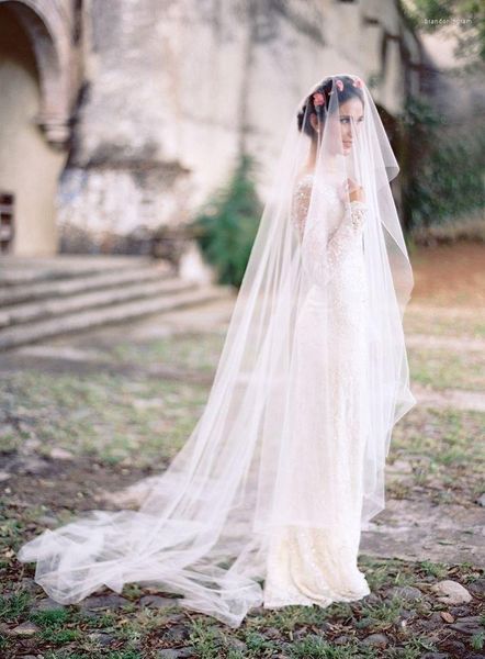 Veli da sposa Tre metri Sposa Vele lunghe Bianco avorio Uno strato Veli di tulle Matrimonio