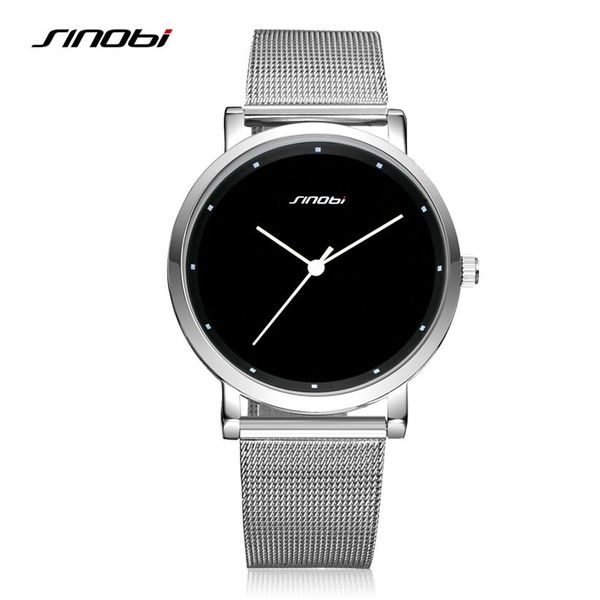 SINOBI Relógios de Pulso Masculino Moda Simples Masculino Genebra Relógio de Quartzo Aço Inoxidável Relógio Casual Preto Montres Hommes Drop 291H