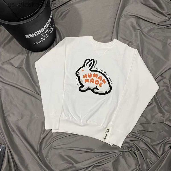 Erkek Hoodies Sweatshirts İyi kaliteli ağır kumaş insan yapımı moda sweatshirtler erkekler büyük boy tavşan baskısı kadınlar mürettebat kapşonlu erkek giyim t230731