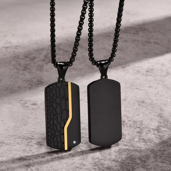 Anhänger Halsketten Herren Iced Out Dog Tag Rock Punk Schwarz und Gold Farbe Edelstahl Geometrisches Halsband Schmuck Geschenke für Ihn