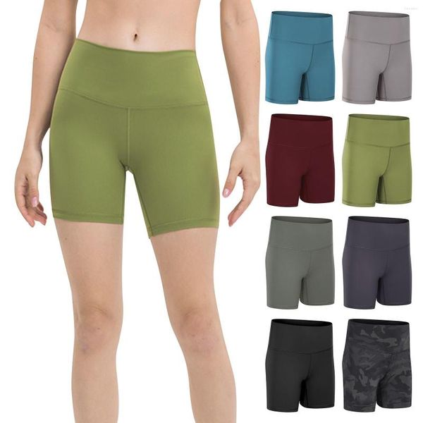 Shorts ativos femininos lisos para academia, magros, cintura alta, elásticos, shorts esportivos para mulheres, biker, treino fitness, corrida, mulheres