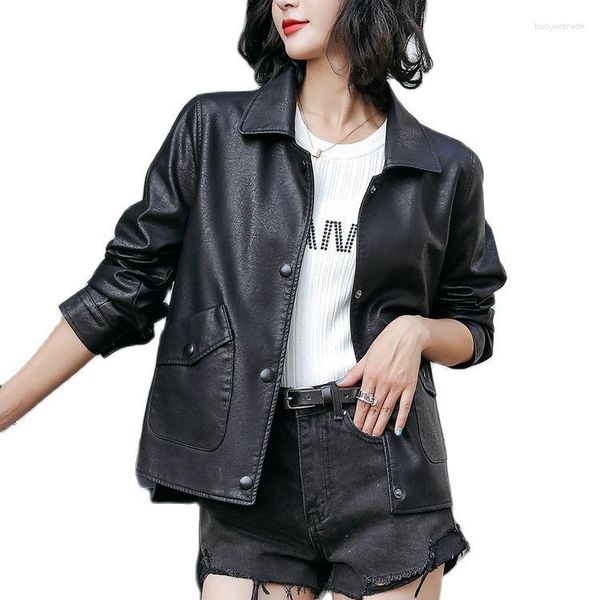 Casaco feminino de couro primavera e outono 2023 curto moda coreana jaqueta de motocicleta pequena tendência