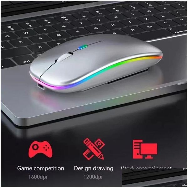 Mäuse Bluetooth USB Wireless Mouse wiederaufladbar 2,4 GHz LED-Licht geräuschlos ergonomisches Design Touch für Laptop Buch iPad PC Computer Dr Dhxve