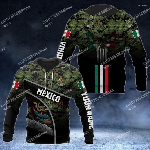 Felpe con cappuccio da uomo 2023 Nome personalizzato Bandiera messicana Felpa con cappuccio stampata in 3D Zip Abbigliamento da strada casual da uomo e da donna