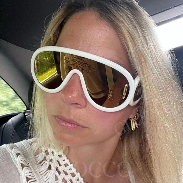 Óculos de sol de luxo designer oversized uma peça feminina 2023 moda Y2K máscara espelhada protetor óculos de sol armação grande tons UV400