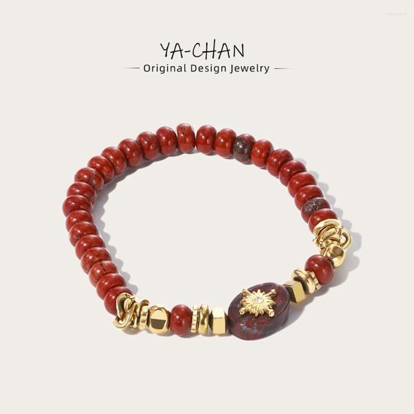 Strand YACHAN Roter Naturstein Perlen Edelstahl Armband für Frauen Verstellbare handgemachte Perlen Armbänder 2023 Trendiger Schmuck Geschenk