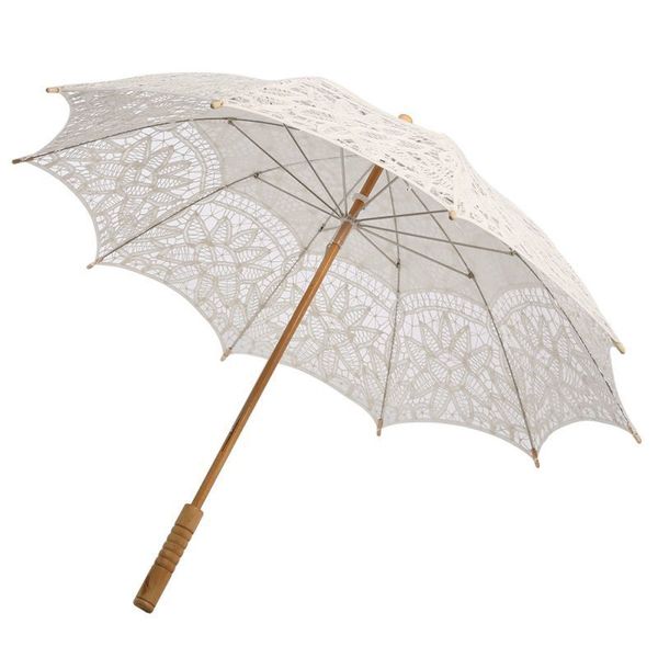 Regenschirme, elfenbeinfarbene Spitzenschirme, reine Baumwolle, Stickerei, weiße Prinzessinnenschirme für Hochzeiten, europäischer Stil, Hochzeits-Spitzenbrautschirm 230731