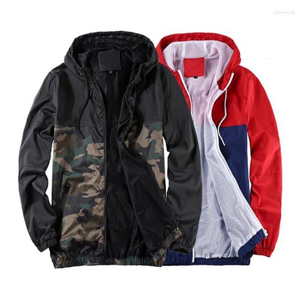 Jaquetas masculinas primavera outono homens manga longa camuflagem militar casacos com capuz casual zíper masculino blusão roupas de marca