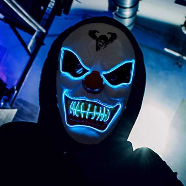 Máscaras de festa Decoração de Halloween Horror Palhaço Iluminar Máscara Masquerade Festa Rave Neon Led Máscara Cosplay Adereços de fantasia HKD230801