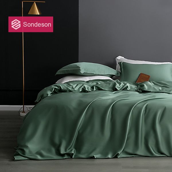 Bettwäsche-Sets Sondeson Luxus-Set aus 100 % Seide, grün, 25 Momme, gesunde Haut, Bettbezug, Bettlaken, Kissenbezug, Queen-Size-Bett 230731