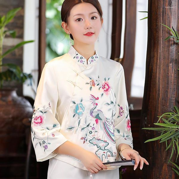 Roupas étnicas Tang Suit Cheongsams Vintage Traje Tradicional Chinês Roupa Feminina Traje Feminino Bordado Top