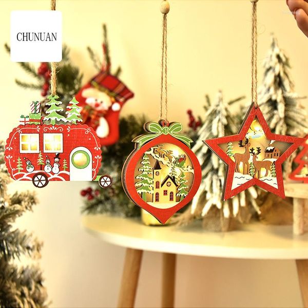 Рождественские украшения фестиваль светодиодные деревянные дерево домом дома освещенные деревянные орнамент Diy Подарочный украшение 2023