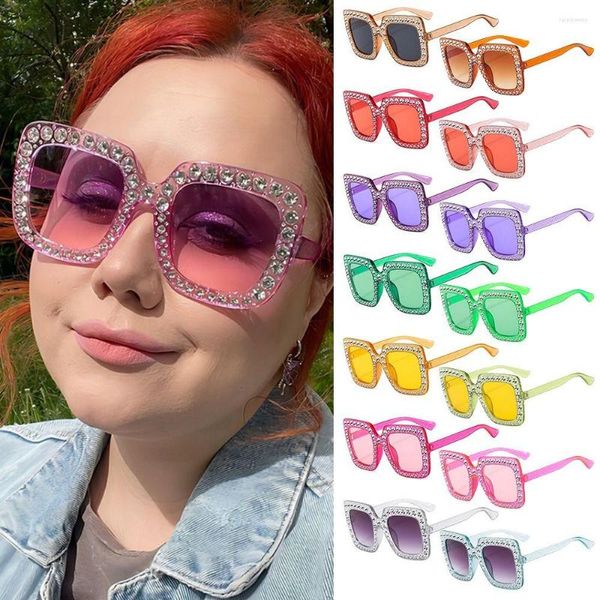 Sonnenbrille mit großem Rahmen, Kristall, übergroß, cool, UV400-Schutz, quadratische Farbtöne, funkelnde Brillen, Party/Strand/Streetwear