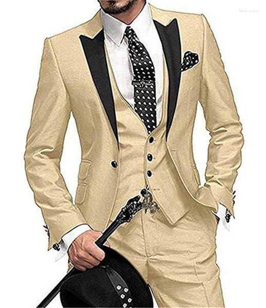 Terno Masculino Terno Slim Fit 3 Peças Champanhe Smoking Gentil Masculino Casamento Notch Lapela Terno Noivo (Casaco Calça Colete)