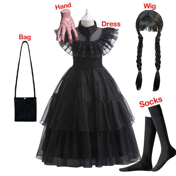 Mädchen Kleider Mittwoch Mädchen Kostüm für Karneval Halloween Schwarz Events Cosplay Kleid Kinder Abend Party Kleidung Mode Gothic Vestido 3-12T 230801