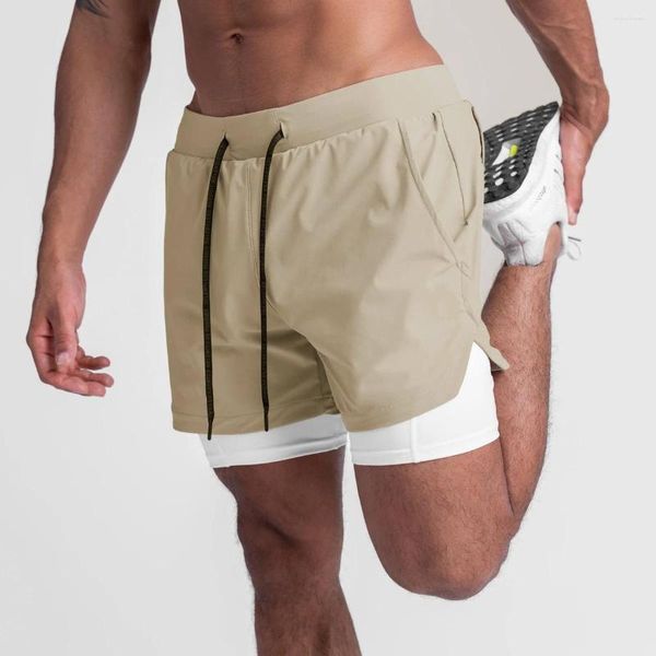 Pantaloncini da uomo Summer Gym Running Training 2 in 1 Pantaloni da spiaggia elasticizzati traspiranti ad asciugatura rapida