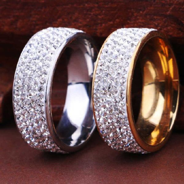 Anel de aço inoxidável de luxo para mulheres, homens, cristais, strass, moda, joias, anéis de noivado