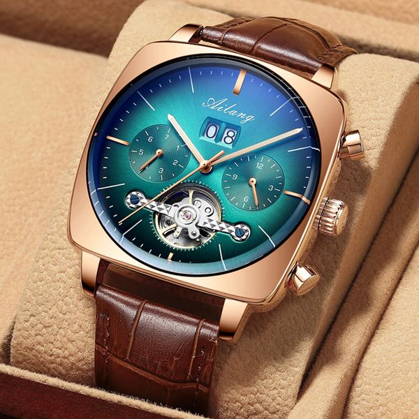 Armbanduhren AILANG berühmte Markenuhr Montre Automatique Luxe Chronograph Quadratische große Zifferblattuhr Hohle wasserdichte Herrenmodeuhren 230731